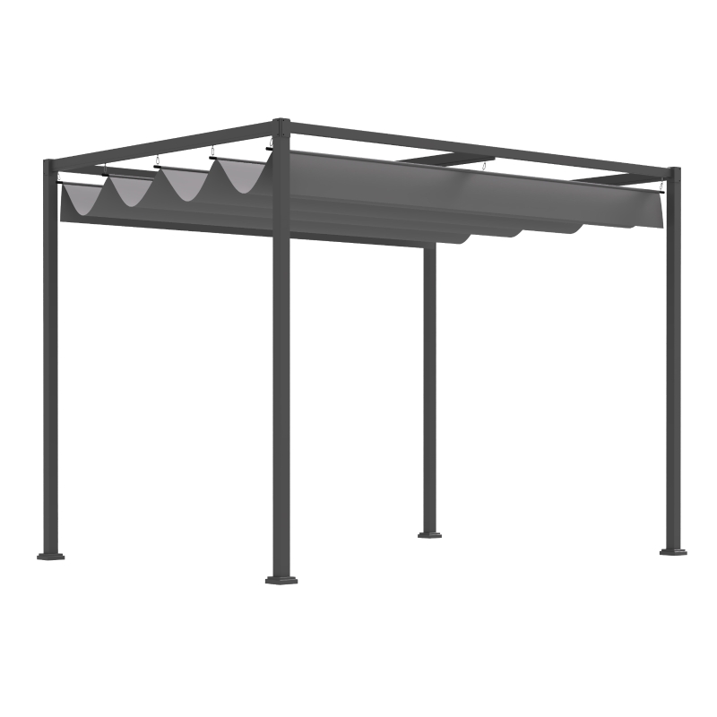 Best 3 x 2m Metal Outdoor Pergola with Retractable Roof, Outdoor Gazebo Canopy Shelter with Drainage Holes for Garden, Patio, Lawn, Grey