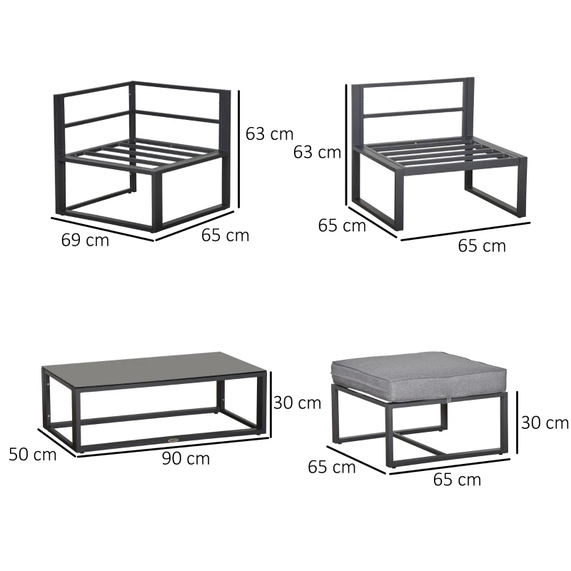 Best 5 Pieces Outdoor Patio Furniture Set, Sofa Couch with Glass Coffee Table, Cushioned Chairs and Aluminum Tube, for Balcony Garden Backyard, Grey - Image 3