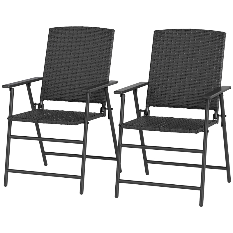 Best Set of Two Folding Rattan Seat Chairs - Black - Image 11