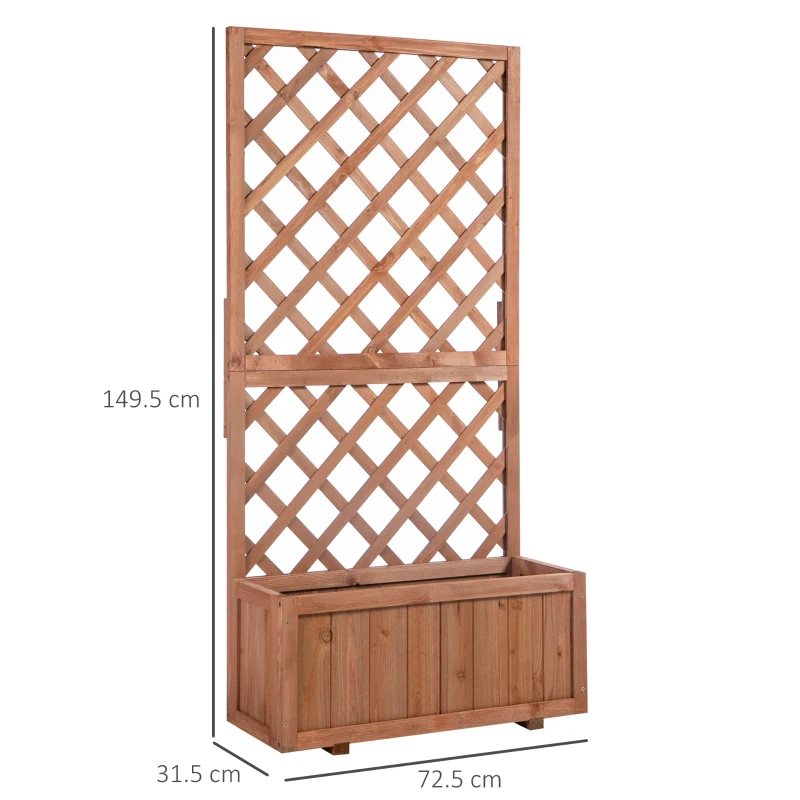 Best 72.5 x 31.5 x 149.5 cm 45L Garden Wooden Pine Trough Planter with Topped Trellis Climbing Plants Flower Raised Bed, Orange - Image 3