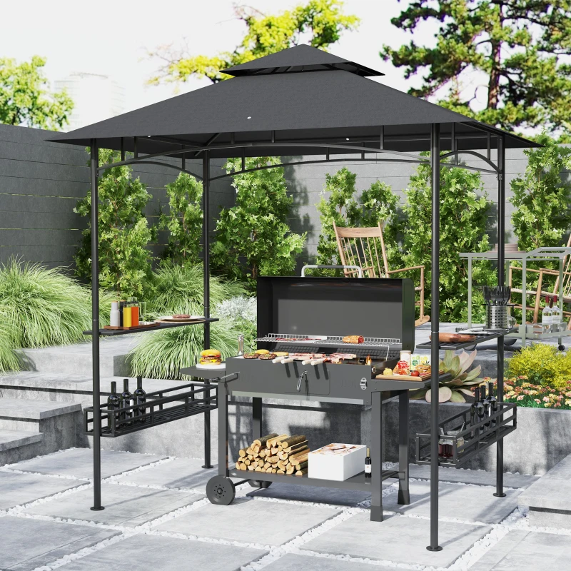 Best 150 x 240cm BBQ Grill Gazebo, with Shelves - Grey - Image 2