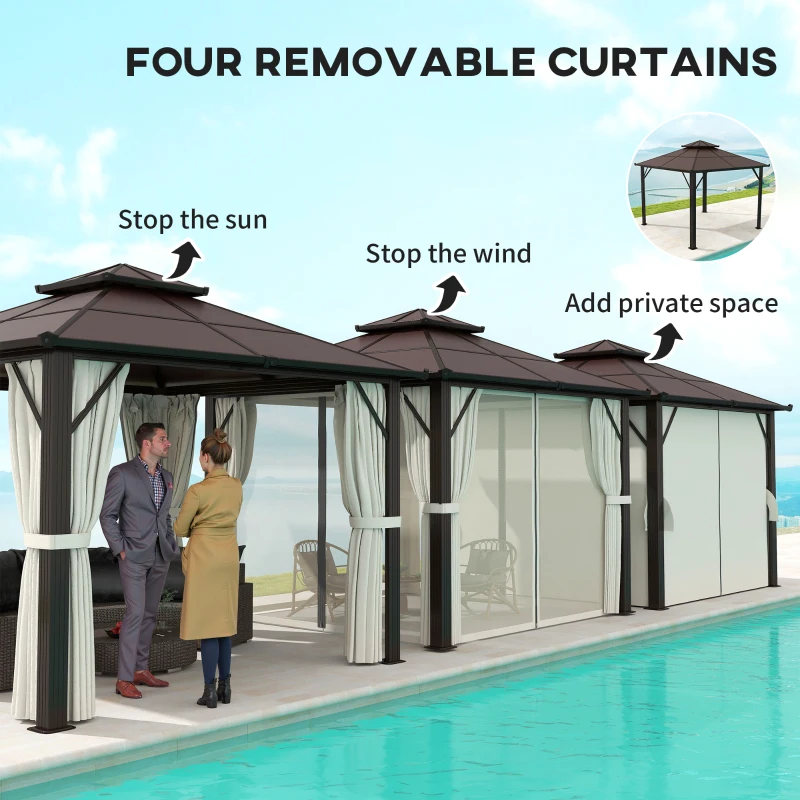 Best 3 x 3(m) Hardtop Gazebo Canopy with UPF30+ Double Polycarbonate Roof, Aluminium Frame Garden Gazebo Permanent Pavilion with Mosquito Netting and Curtains for Patio, Deck, Beige - Image 6