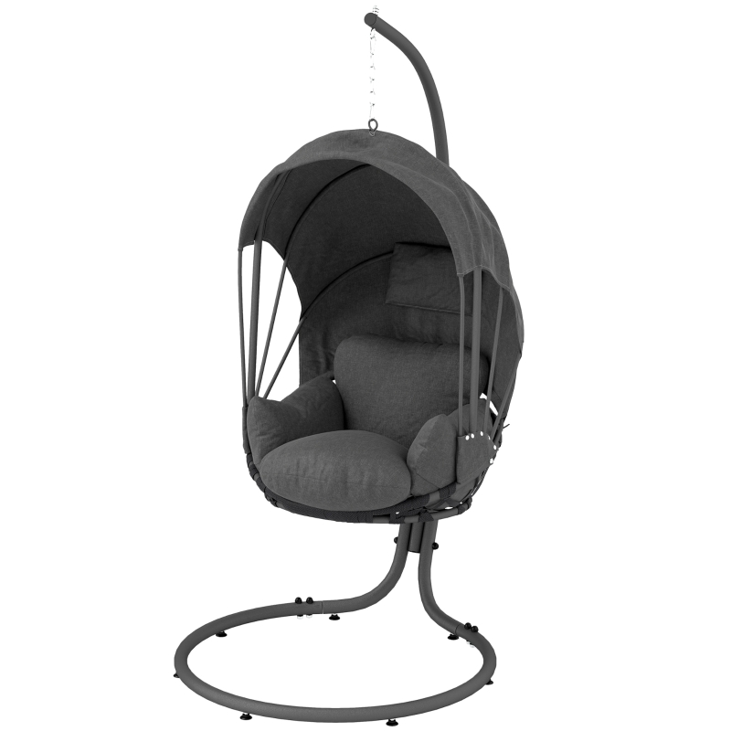 Best Hanging Egg Chair Swing Hammock Chair with Stand, Cushion and Retractable Canopy, for Indoor and Outdoor, Grey - Image 11