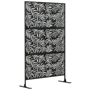 Best Decorative Privacy Screen with Stand, 6.5FT Freestanding Metal Outdoor Divider, Decorative Privacy Panel with Expansion Screws for Garden Patio Pool Hot Tub, Willow Branch Style, Black