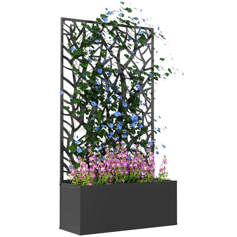 Best Outdoor Metal Planter, with Back Trellis - Black