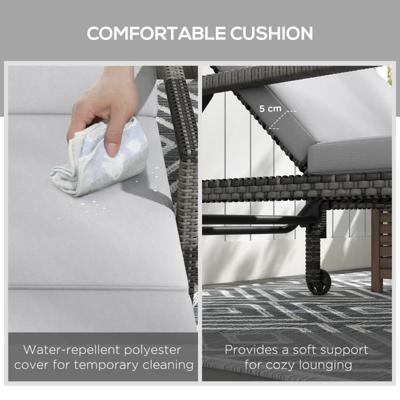 Best Outdoor Sun Lounger, Rattan Wicker Chaise Recliner with 5-Level Adjustable Backrest and 2 Wheels - Image 6