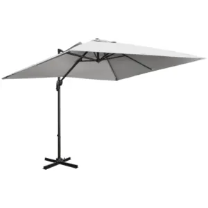 Best 2.7 x 2.7 m Cantilever Parasol, Square Overhanging Umbrella with Cross Base, Crank Handle, Tilt, 360° Rotation and Aluminium Frame, Grey