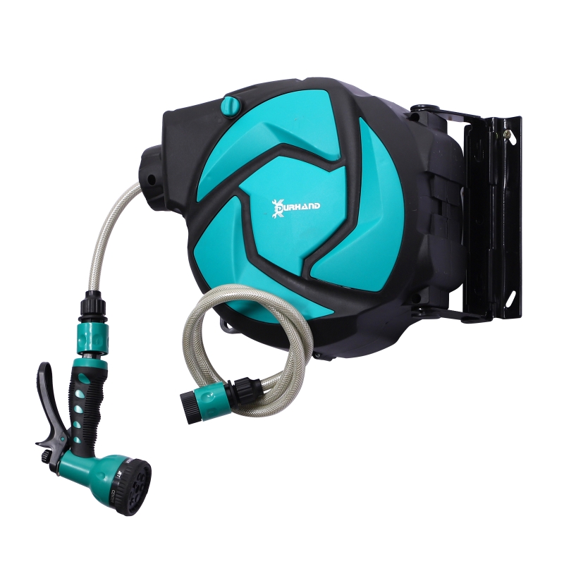 DURHAND 10m Garden Auto Hose Reel Wall Mounted Retractable 7 Patterns Spray Nozzle - Image 15