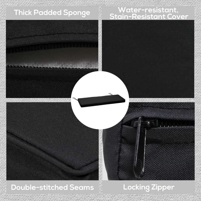 Best 2-Seater Garden Bench Cushion with Ties, Swing Chair Cushion, Replacement Cushion for Outdoor Furniture, 110 x 46 cm, Black - Image 5