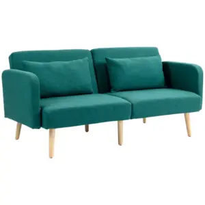 Best 2/3 Seater Sofa Bed, Convertible Bed Settee, Fabric Sofa Couch with 2 Cushions for Living Room, Guest Room, Green
