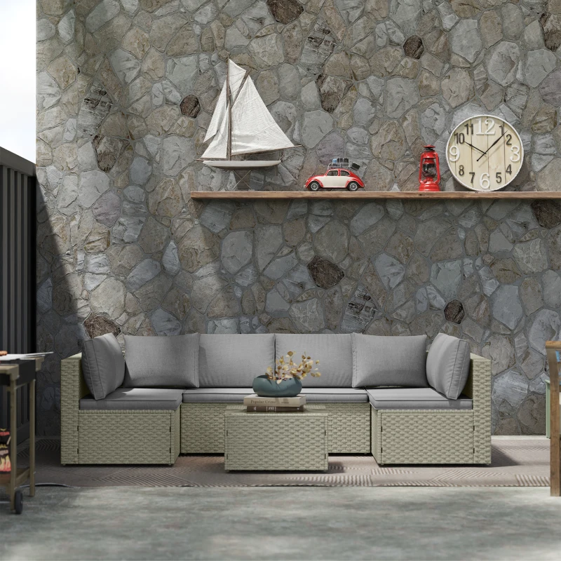 Best 7 Pieces Rattan Garden Furniture Set, 6 Seater Garden Corner Sofa with Wide Seat, Cushions and Glass Top Table, Sectional Outdoor Furniture Conservatory Set for Patio, Light Brown - Image 2