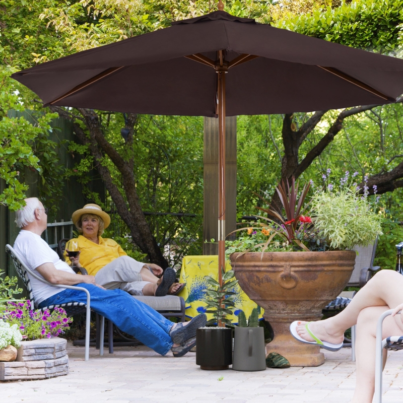 Best 2.5m Wood Garden Parasol Sun Shade Patio Outdoor Wooden Umbrella Canopy Coffee - Image 10