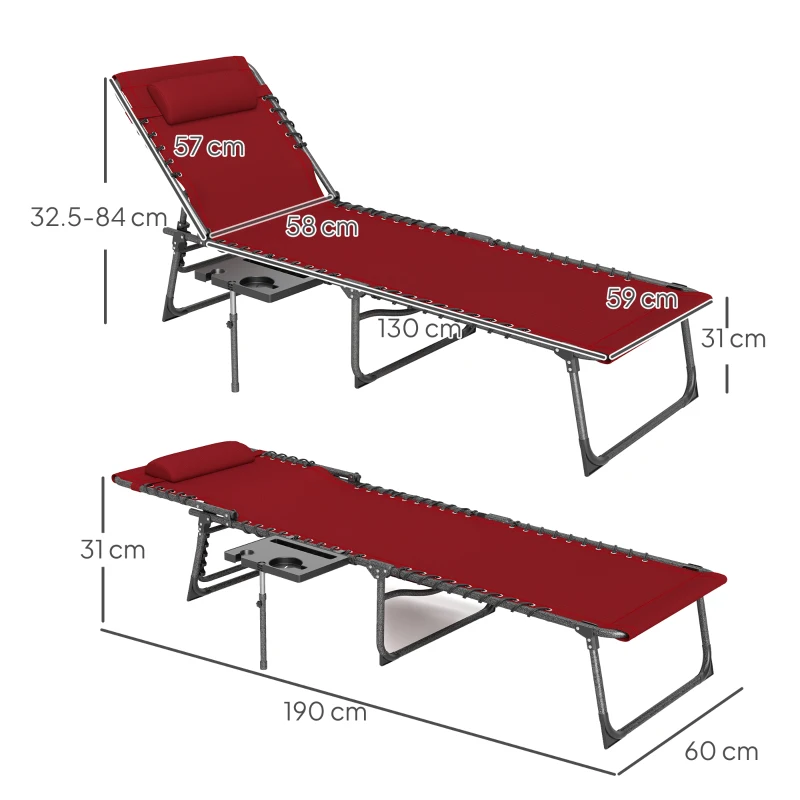 Best Five-Position Reclining Sun Lounger - Red - Image 3