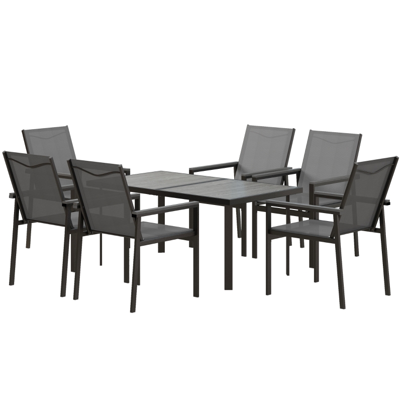 Best Seven-Piece Metal Dining Set, with Glass-Top Table - Grey - Image 11