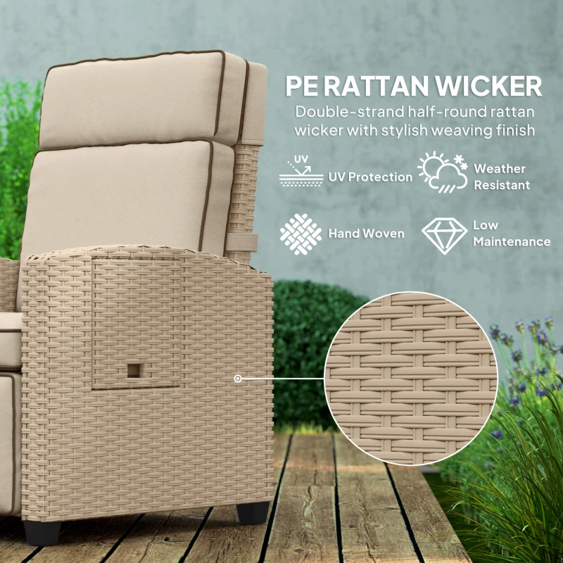 Best 145° Reclining Rattan Armchair, with Footrest - Khaki/Beige - Image 5