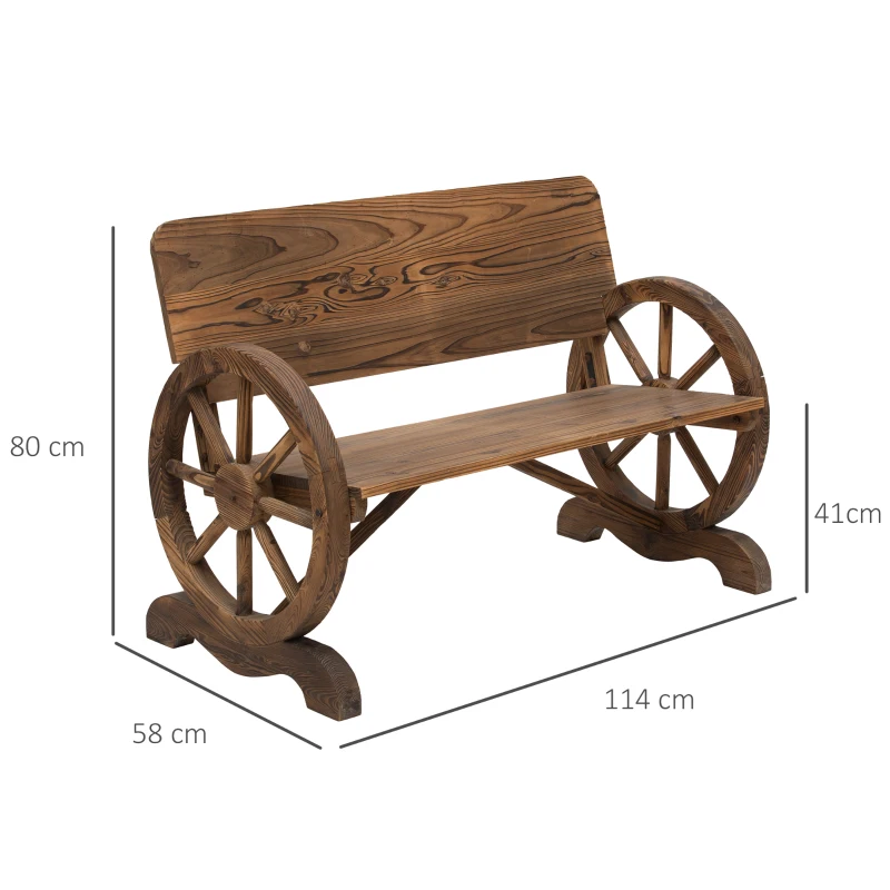 Best Fir Wood 2-Seater Outdoor Garden Wagon Wheel Bench - Image 3
