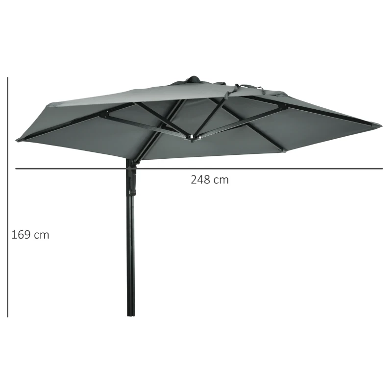 Best 2.5m Wall Mounted Parasol, Hand to Push Outdoor Patio Umbrella with 180 Degree Rotatable Canopy for Porch, Deck, Garden, 250 cm, Grey - Image 3