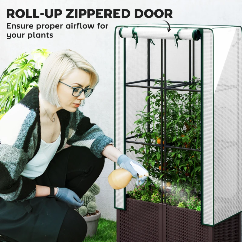 Best Raised Garden Bed with Trellis, Plastic Planter Box with PE Cover, Drainage Holes and Drain Plugs for Climbing Plants, Vegetables, Flowers, 80 x 40 x 140 cm - Image 6