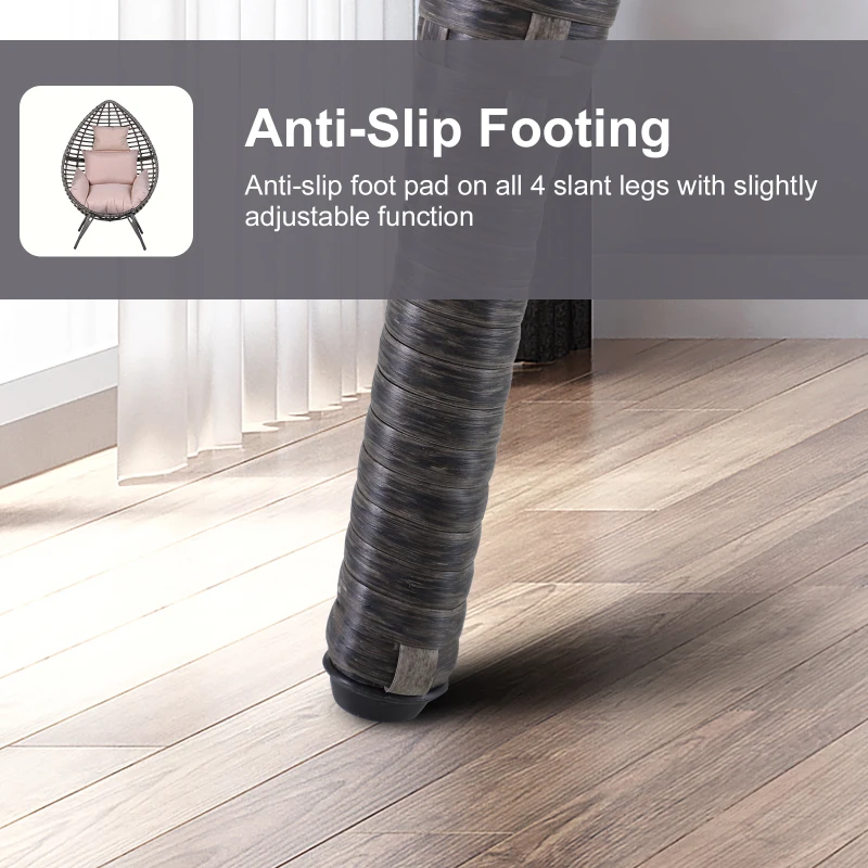 Best Garden Egg Chair, Teardrop Outdoor PE Rattan Chair with Full-body Soft Padded Cushion, Grey - Image 6