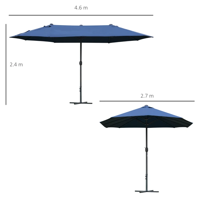 Best 4.6M Sun Umbrella Canopy Double-sided Crank Sun Shade w/ Cross Base Dark Blue - Image 3