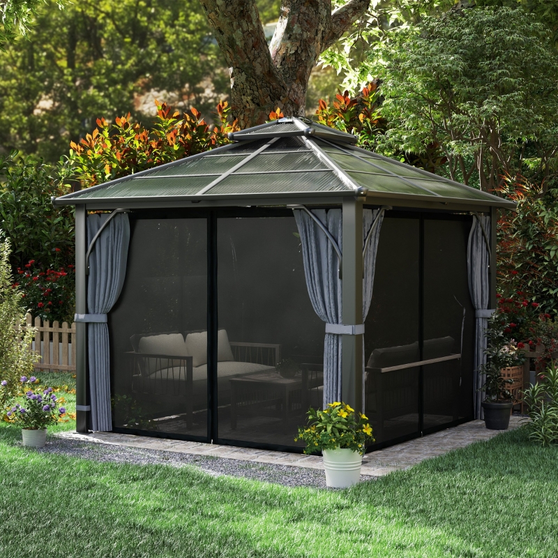 Best 3 x 3(m) Hardtop Gazebo Canopy with 7mm Double Polycarbonate Roof, Garden Gazebo Permanent Pavilion with Mosquito Netting and Curtains for Patio, Deck, Dark Grey - Image 10