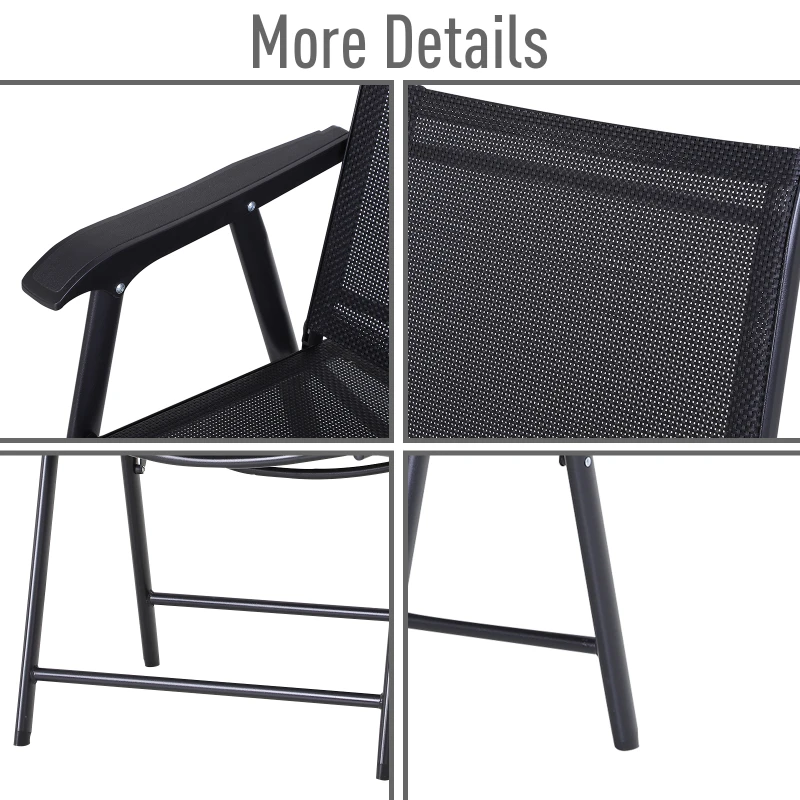 Best Steel Frame Set of 2 Foldable Outdoor Garden Chairs Black - Image 7