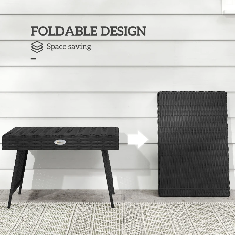 Best Foldable Outdoor Side Table, Rattan Garden Coffee Table with Steel Frame, Space Saving Bistro Garden Furniture for Patio, Balcony, 60 x 41 x 41 cm, Black - Image 6