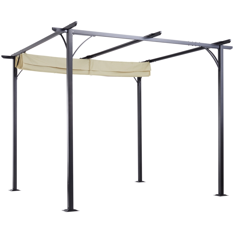 Best 3 x 3(m) Metal Pergola with Retractable Roof, Garden Gazebo Metal Pergola Canopy. Outdoor Sun Shade Shelter for Party BBQ, Beige - Image 11