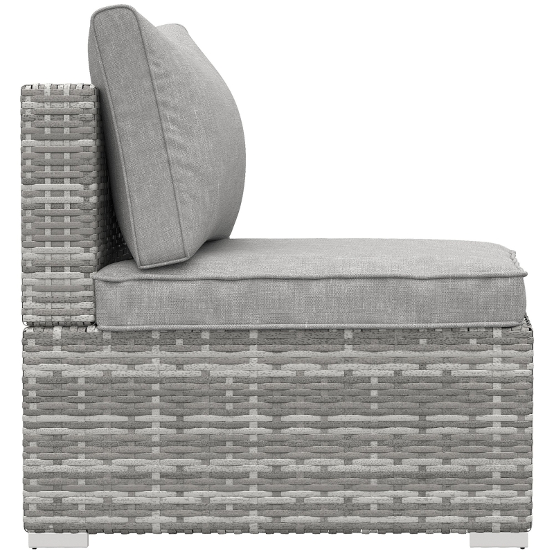 Best Outdoor PE Rattan Furniture with Cushions, Garden Armless Chair with Adjustable Footpads and Back Support Cushion, for Garden, Yard, Terrace, Light Grey - Image 14