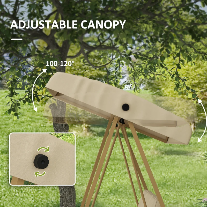 Best Three-Seat Garden Swing Chair, with Adjustable Canopy - Beige - Image 6