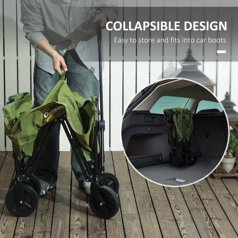 Best 120L Festival Trolley on Wheels, Folding & Compact Camping Trolley Cart with Adjustable Handle for Garden, Beach, Fishing, Green - Image 6