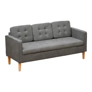 Best Modern 3 Seater Sofa with Hidden Storage, 169cm Tufted Cotton Couch with Wood Legs, Compact Sofa for Living Room, Grey