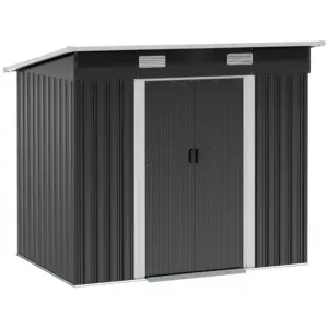 Best 7 x 4ft Outdoor Storage Shed with Foundation Kit, Lean to Metal Garden Shed for Log, Rubbish Bin, Tool, Lawnmower, Bike, Patio and Lawn Use, Black