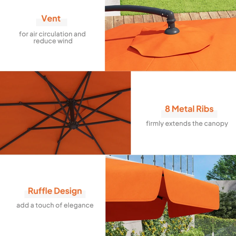 Best 2.7m Garden Cantilever Banana Parasol - Orange - Image 6