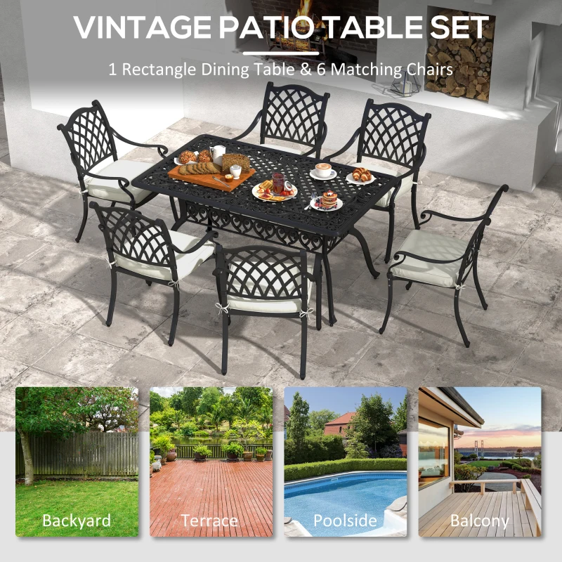 Best 7 Pieces Aluminium Patio Dining Set with Umbrella Hole Black - Image 6