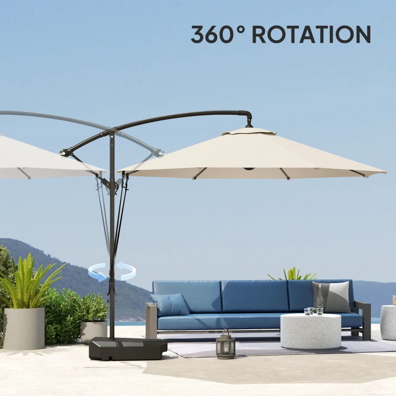 Best 3(m) Garden Cantilever Parasol with Fillable Base, Wind Protection Strap, Cover, Round Banana Hanging Umbrella with Crank Handle and Tilt, Patio Umbrella for Outdoor Sun Shade, UPF50+, Cream - Image 8