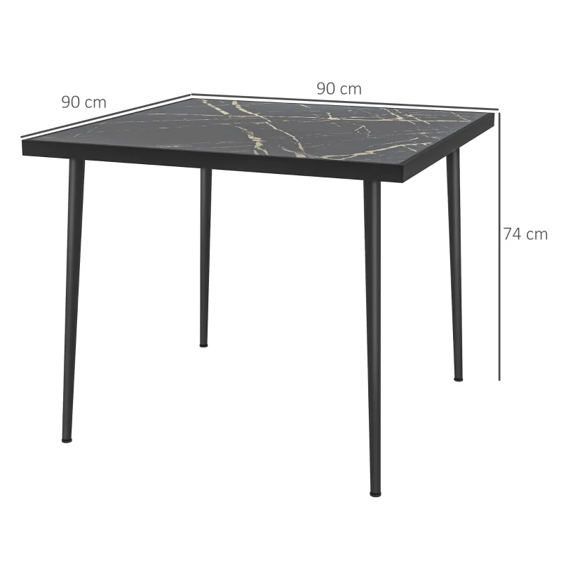 Best Square Garden Table, Outdoor Dining Table for 4 with Marble Effect Tempered Glass Top and Steel Frame for Patio, Black - Image 3