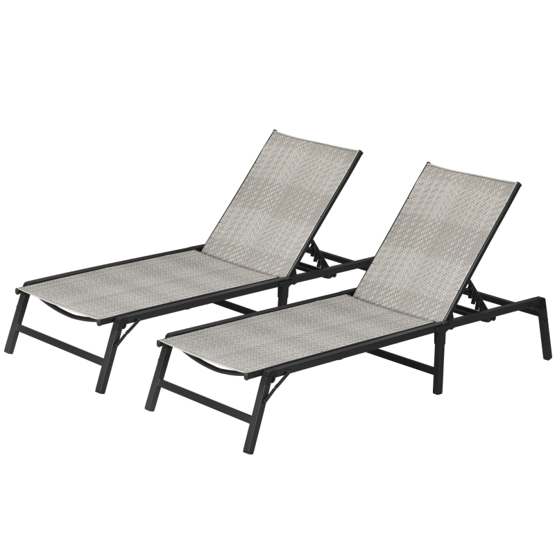 Best Foldable Outdoor PE Rattan Sun Lounger Set of 2, Patio Wicker Recliners Lounge Chair w/ 5-Level Adjustable Backrest, for Poolside, Garden, Mixed Grey - Image 11