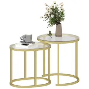 Best Modern Coffee Table Set of 2, Nest of Tables with Steel Frame and Tempered Glass Tabletop, Side Tables for Living Room Bedroom, Clear