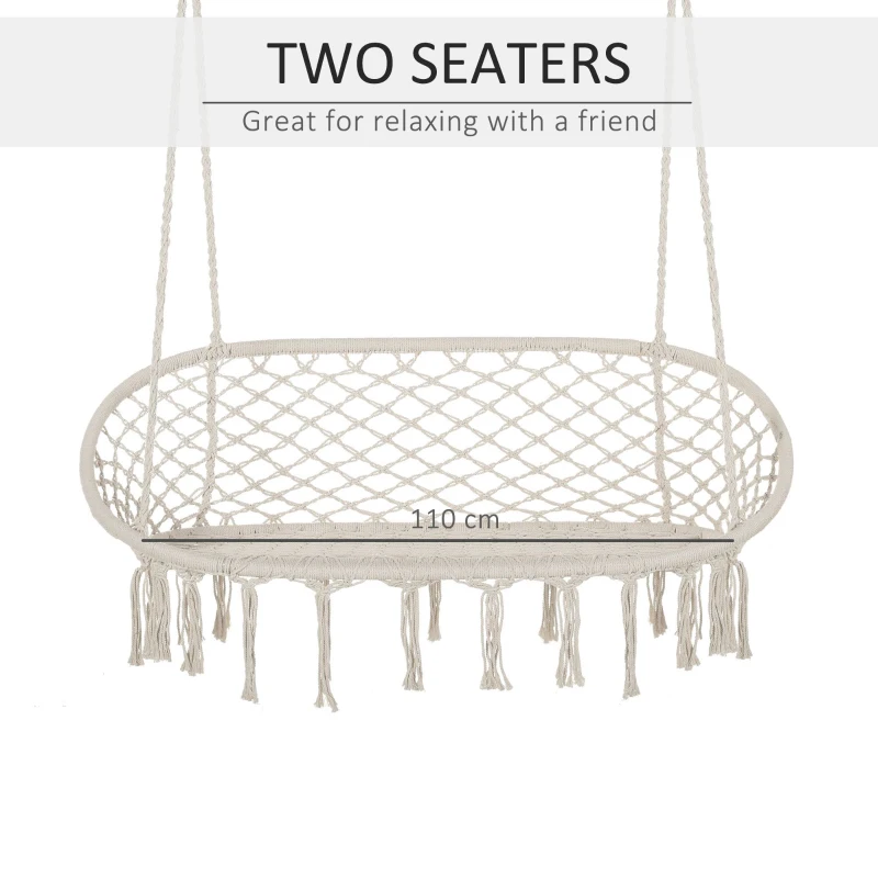 Best Hanging Hammock Chair Cotton Rope Porch Swing with Metal Frame, Large Macrame Seat for Patio, Garden, Bedroom, Living Room, Cream White - Image 5