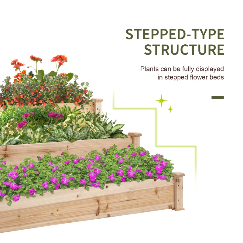 Best 470L Raised Garden Bed, 3-Tier Planter Kit, Elevated Wooden Planters for Garden, Yard & Patio, 124 x 124 x 56 cm - Image 6