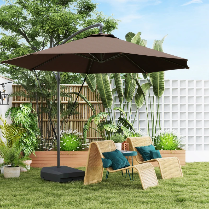 Best 3(m) Garden Cantilever Parasol with Fillable Base, Wind Protection Strap, Cover, Round Banana Hanging Umbrella with Crank Handle and Tilt, Patio Umbrella for Outdoor Sun Shade, UPF50+, Brown - Image 2