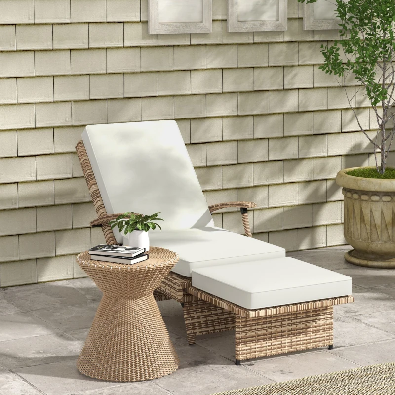 Best 80° Reclining Rattan Lounger - White/Brown - Image 2