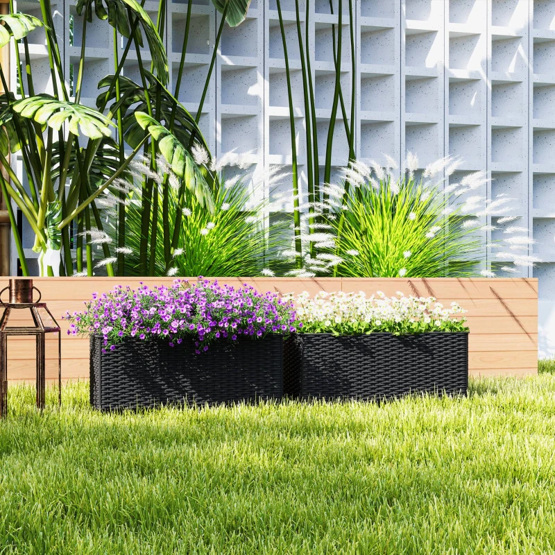 Best Set of Two Rattan-Effect Planters - Black - Image 8