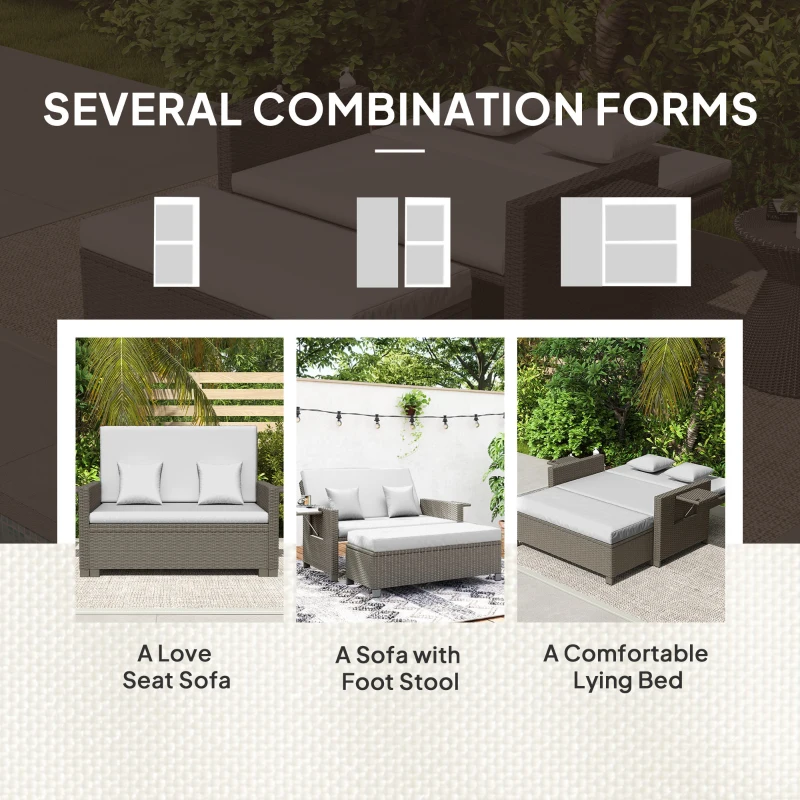 Best Rattan Day Bed, with Footstool - Light Grey - Image 5