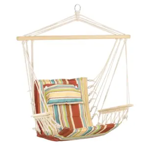 Best Hanging Hammock Chair Swing Chair Thick Rope Frame Safe Wide Seat Indoor Outdoor Home, Patio, Yard, Garde Spot Stylish Multi-Color Stripe