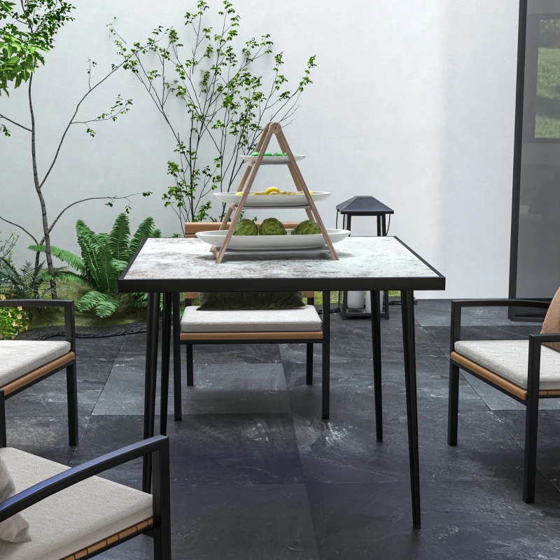 Best Square Garden Table, Outdoor Dining Table for 4 with Marble Effect Tempered Glass Top and Steel Frame for Patio, Grey - Image 8