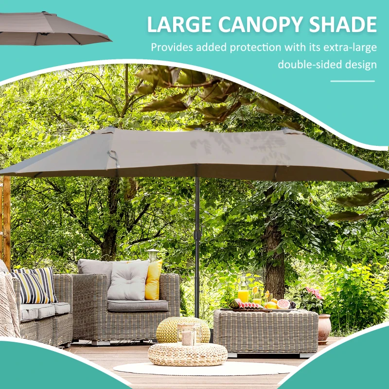 Best Double Canopy Offset Parasol Umbrella Garden Shade with 12 Support Ribs Crank Handle Easy Lift Twin Canopy Brown - Image 4