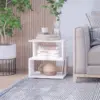 Best Side Table Square Coffee Table Modern End Table with 2 Tier Storage Shelves for Living Room, Bedroom, White - Image 2
