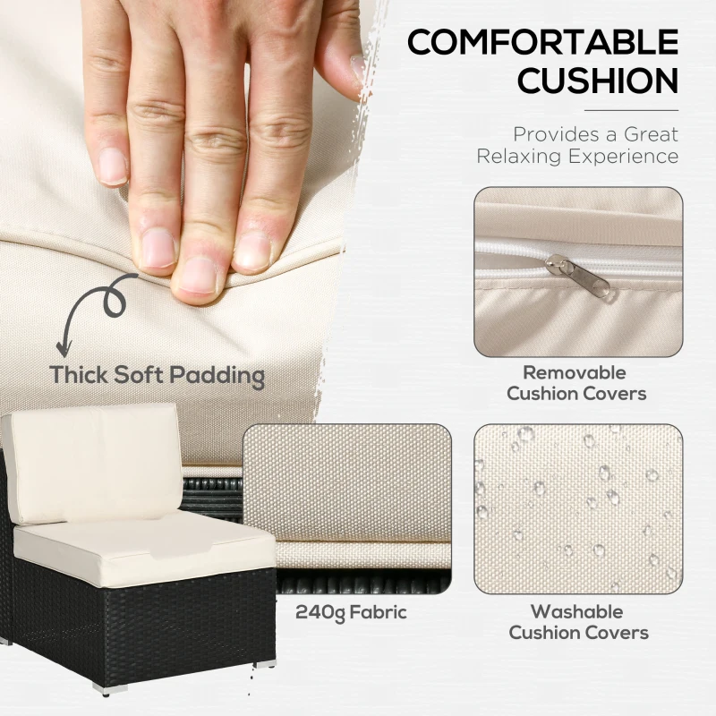 Best 8 Pieces PE Rattan Corner Sofa Set, Outdoor Garden Furniture Set, Patio Wicker Sofa Seater w/ Cushion, Washable Cushion Cover & Tempered Glass Table, Black - Image 5